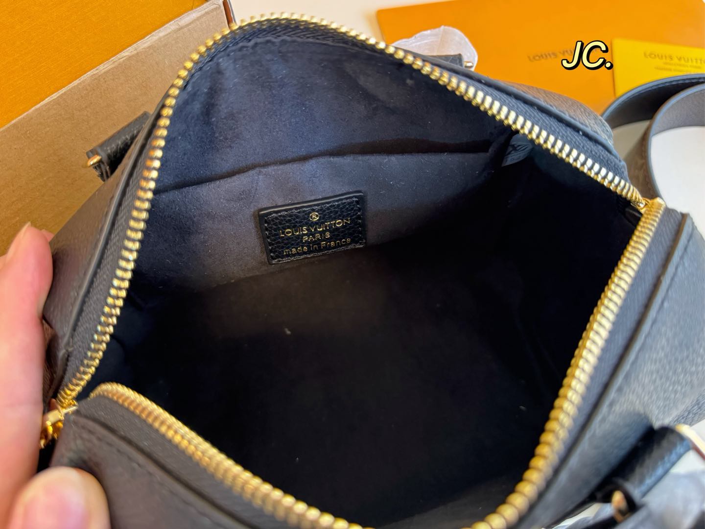 Louis Vuitton Nano Speedy Black Calf Leather handbag (size 20×15)
