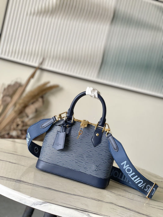 LouisV Alma BB in Denim Blue textured Epi leather M14853 (23.5*17.5*11.5* cm)
