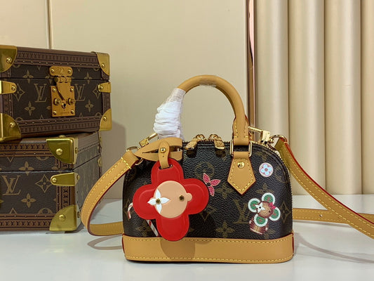 LouisV Nano Alma Candy Red and a Red Leather Charm M12199 (12*8*18 cm)