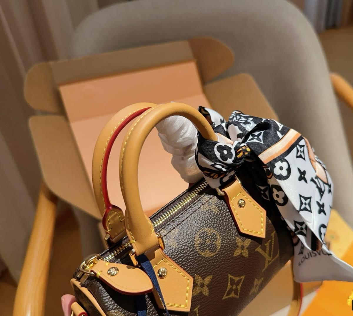 Louis Vuitton Nano Speedy 16 Monogram bag + A silk Lv Scarf