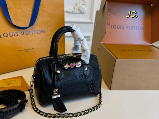 Louis Vuitton Nano Speedy Black Calf Leather handbag (size 20×15)