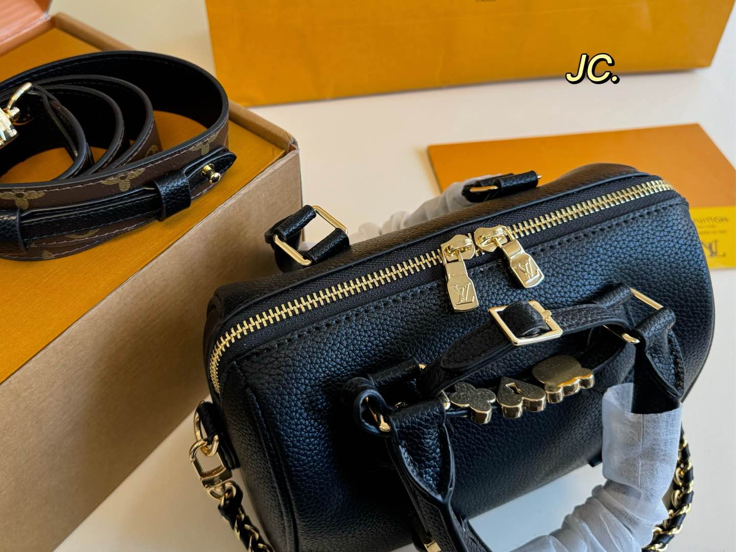 Louis Vuitton Nano Speedy Black Calf Leather handbag (size 20×15)