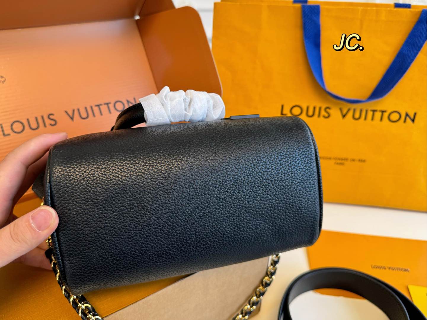 Louis Vuitton Nano Speedy Black Calf Leather handbag (size 20×15)