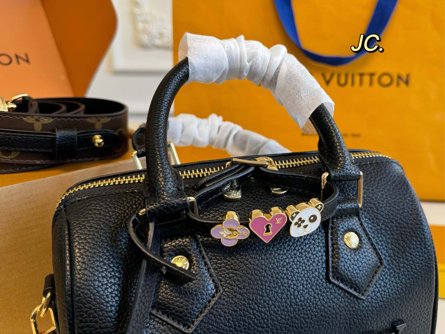 Louis Vuitton Nano Speedy Black Calf Leather handbag (size 20×15)